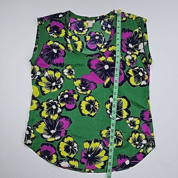 J. Crew -1518 Green Pink Tropical Floral Scoop Neck Sleeveless Blouse Top Size 6 - Picture 6 of 7